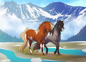 Two horses in the mountains