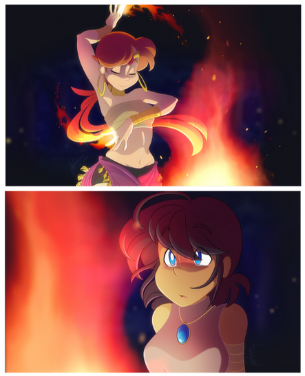 Fire dancer and her girlfriend