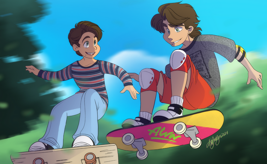 Two boys on skateboards