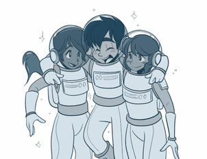 Three people hugging